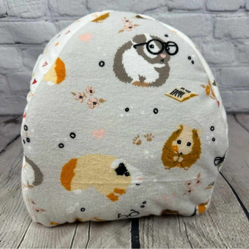 Guinea Pig Handmade Hut Bed Soft Flannel Fleece Hearts Bearded Dragon Rust Cream